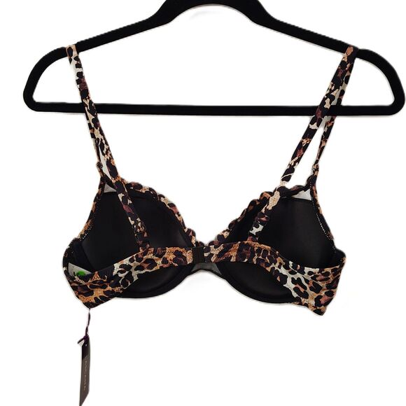 New! LASCANA 38B Bikini Bra Top Leopard Print Scalloped Padded Adjustable Straps - Picture 2 of 4